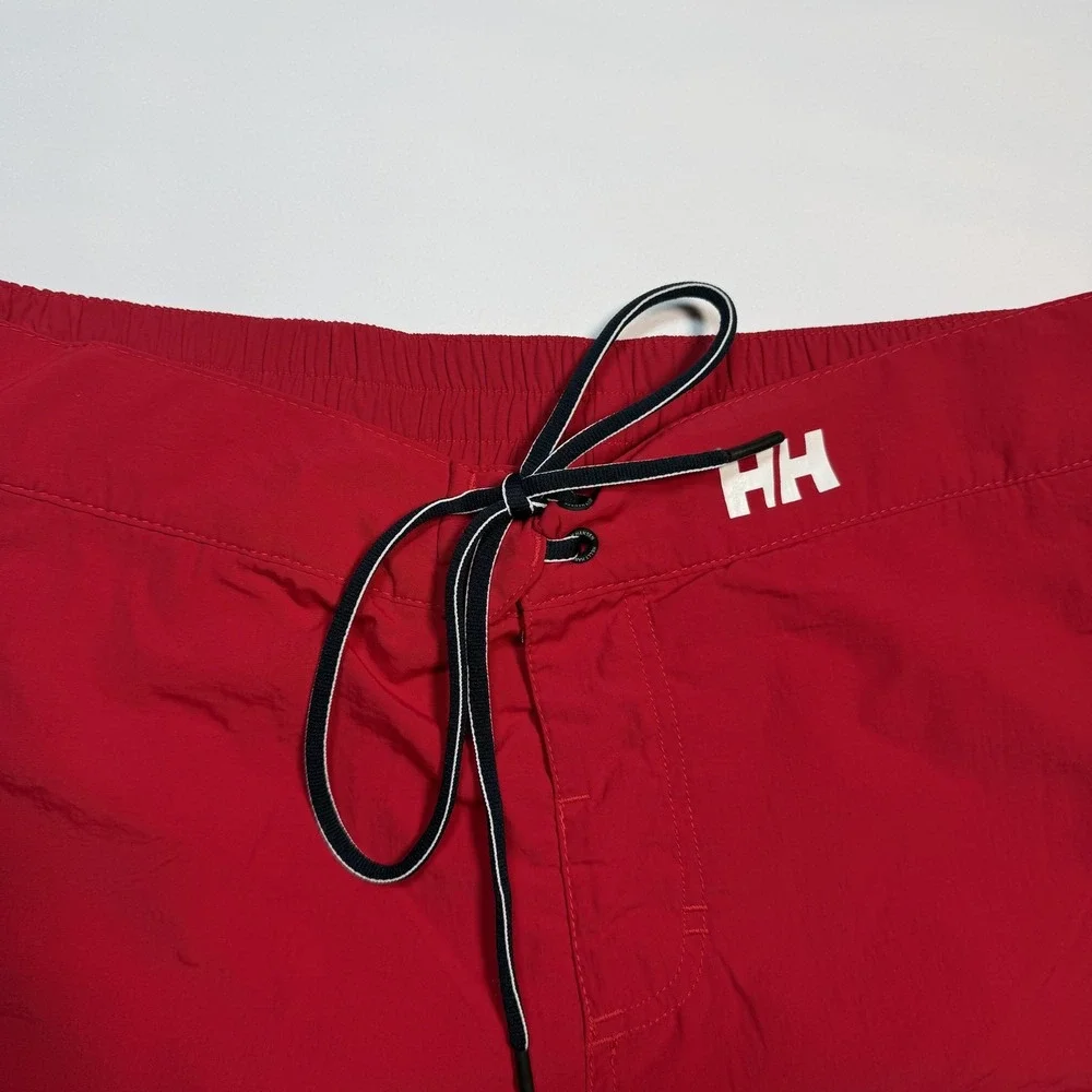 Helly Hansen Mens Swim Shorts 36 Red Black Colorblock Mesh Lined Pockets